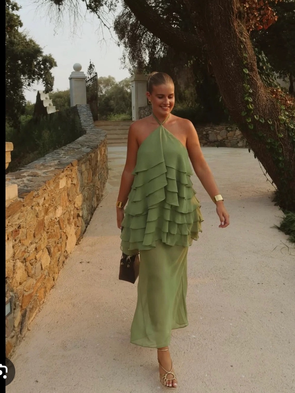 Third Form Gaia Maxi Dress — Pickle Green Ruffle Halter - Picture 7 of 7